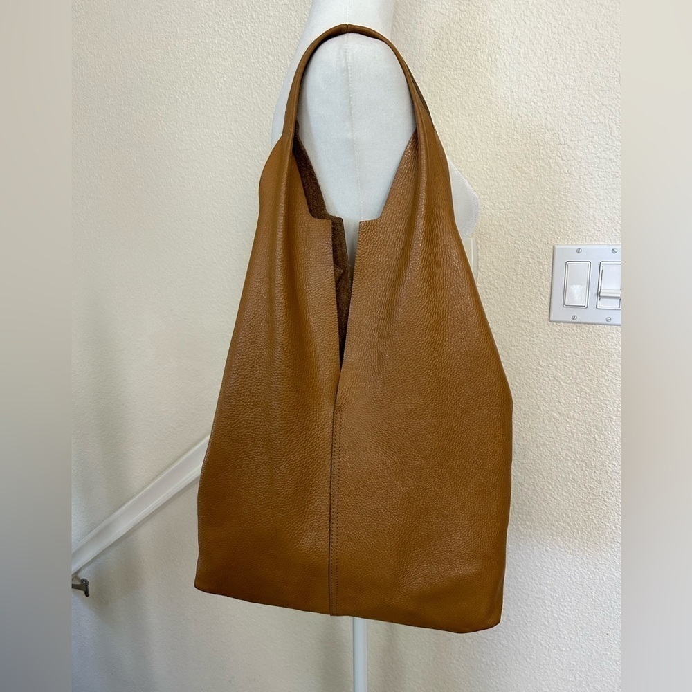Brown Handmade Soft Leather Tote Bag with a baby bag